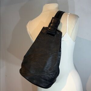 Derek Alexander Black Leather Convertible Backpack Sling Bag